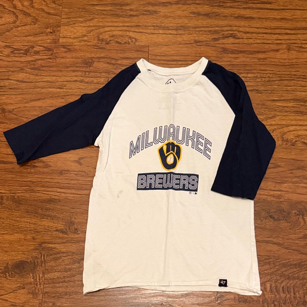 47 Brand Milwaukee Brewers Kids Long Sleeve Tee - Navy and White